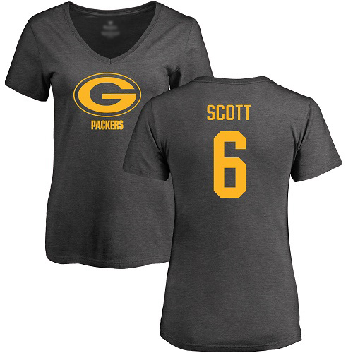 Green Bay Packers Ash Women #6 Scott J K One Color Nike NFL T Shirt